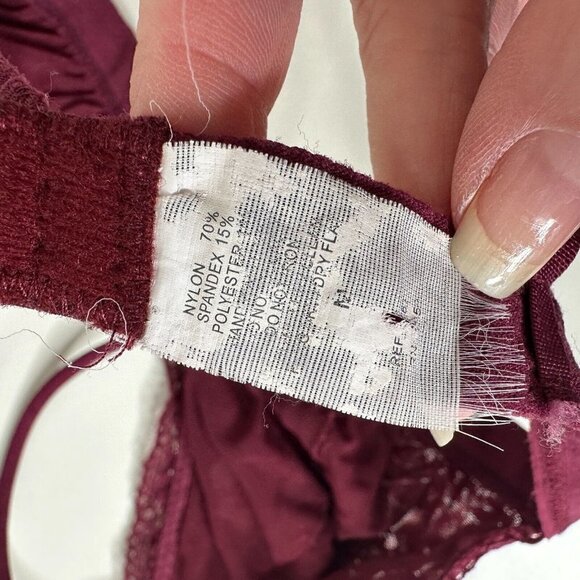 Burgundy With Gold Shimmer Lace Bralette Adjustable Spaghetti Straps M - Picture 9 of 10
